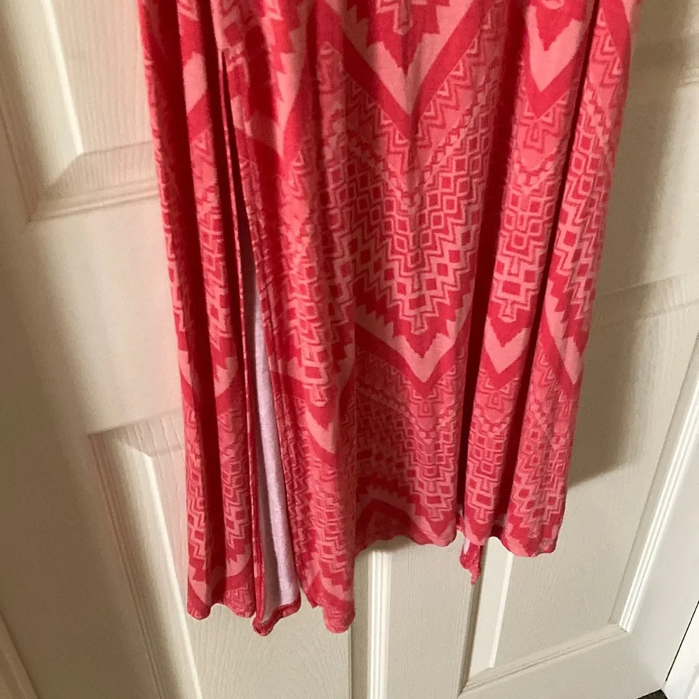 Charlotte Russe Pink Geometric Print Maxi Skirt Double Slit Stretch Small Y2K